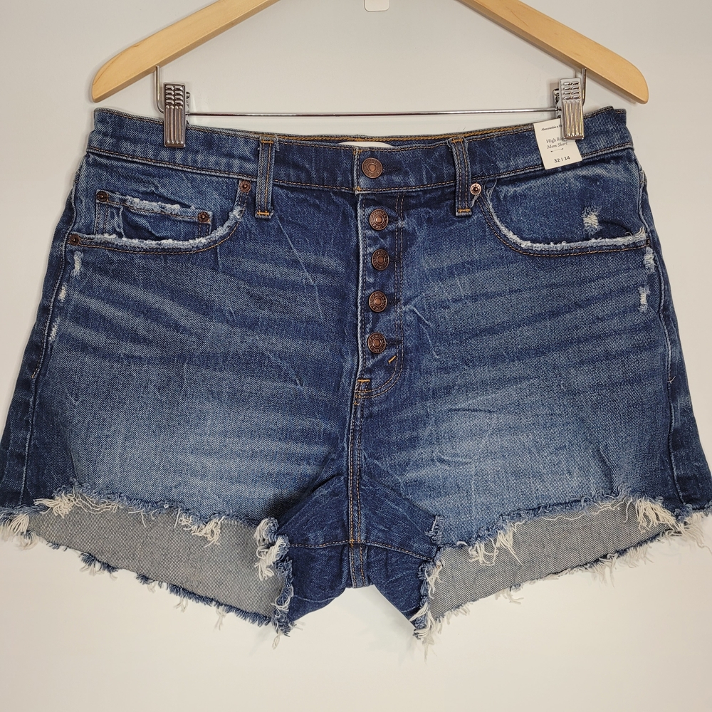 Abercrombie & Fitch Buttom Fly Cut Off Western Dark Blue Jean Shorts